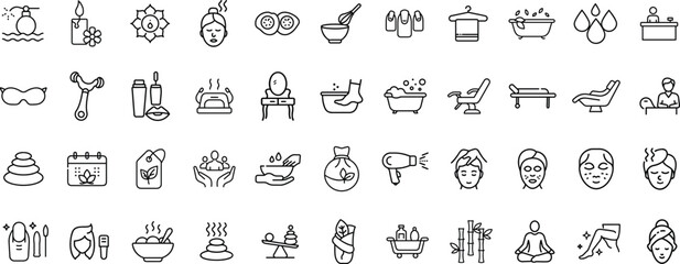 Elegant Spa and Beauty Line Icons – Relaxation, Wellness, and Self-Care Set.