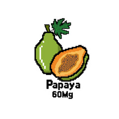 Papaya pixel art tropical fruit rich in vitamin C
