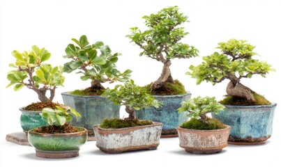 Collection of bonsai trees in pots