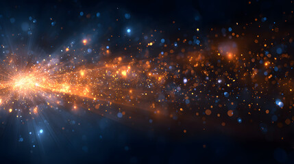 Obraz premium Colorful glow Light flare sparks texture. red orange rays on dark blue abstract overlay.