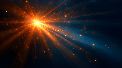 Obraz premium Colorful glow Light flare sparks texture. red orange rays on dark blue abstract overlay.