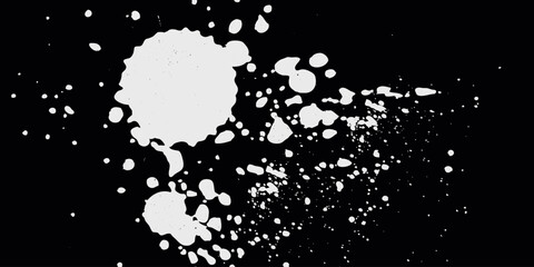 white drops on a black background, blots, splashes, blank for designers
