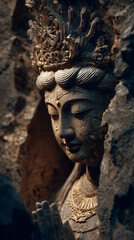 Buddha Statue Art Ancient Deity Heritage Details Spiritual Meditation Harmony Stone Craftsmanship History Iconic Landmark Temple Serenity Environment Elevation Tranquility Culture