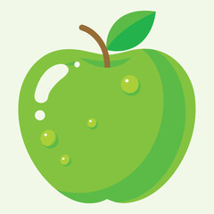 A vibrant green apple illustration with realistic dewy water droplets and soft appealing highlights