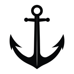 Simple black silhouette of a nautical anchor on a white background