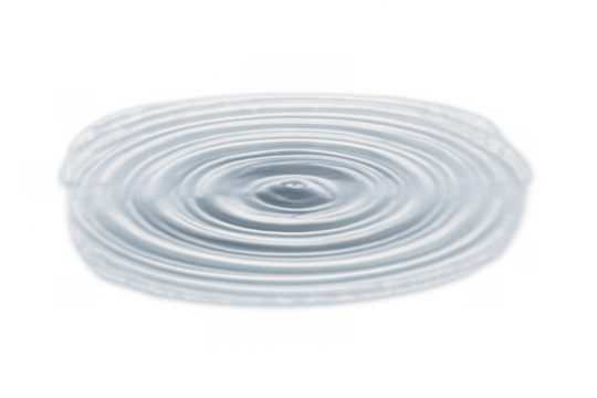 Water droplet creating expanding concentric ripples, radiating circular waves from central impact point against transparent surface