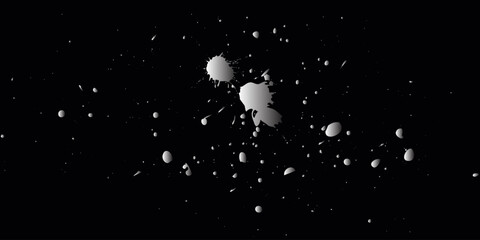 Naklejka premium white drops on a black background, blots, splashes, blank for designers