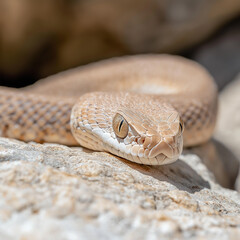 Fototapeta premium Venomous predator snake camouflaged in desert wildlife with scaly texture and piercing eyes