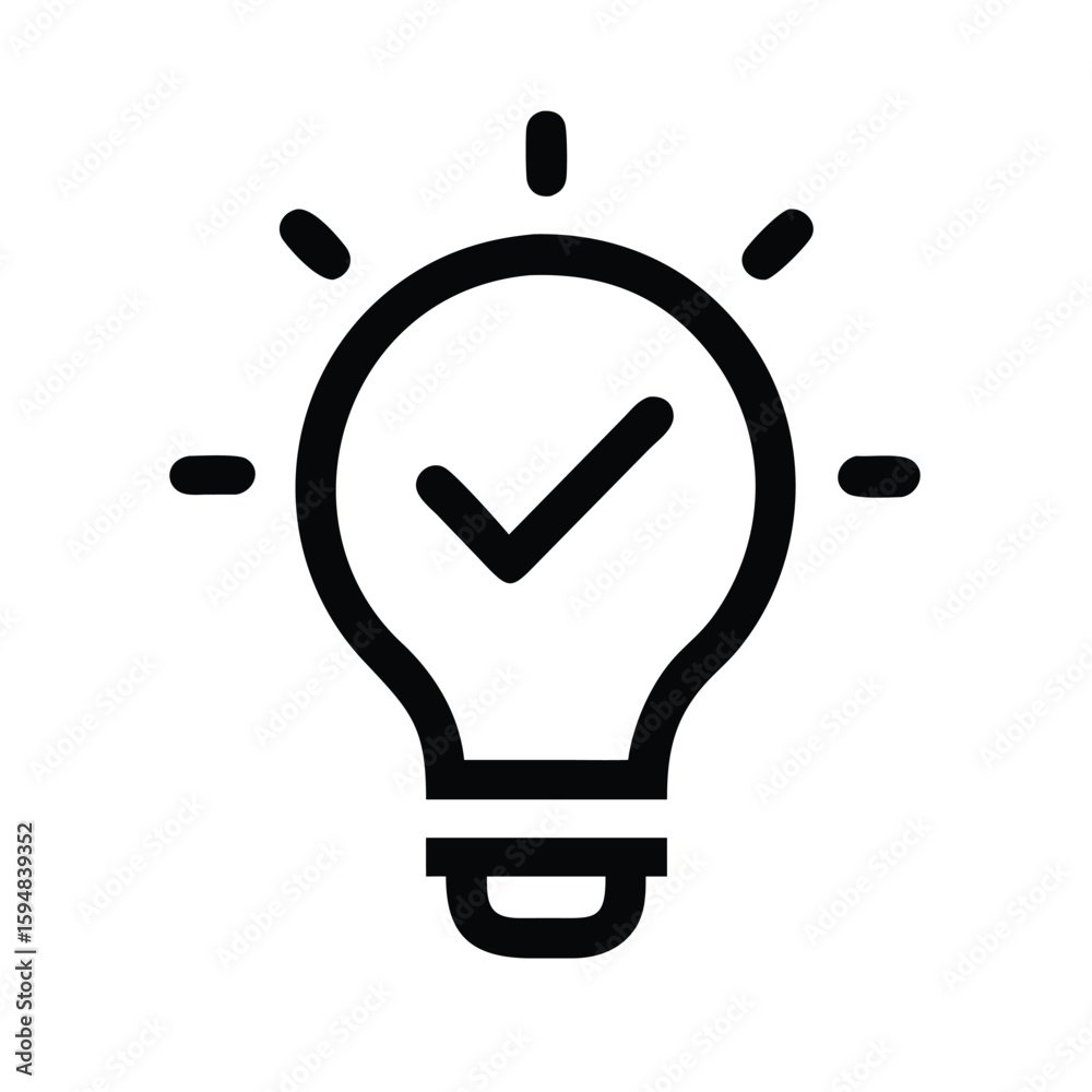 Poster lightbulb idea with check mark vector icon for solution concept and creative innovation design