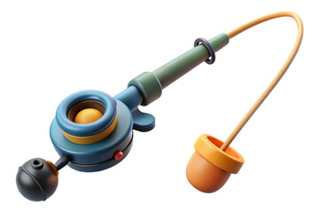 Naklejka premium Colorful toy fishing rod with a bobber and a lure isolated on transparent background