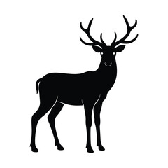 Fototapeta premium Black silhouette of a majestic stag with large antlers on a white background