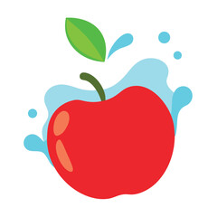 A vibrant red apple with dynamic water splashes against a clean white background