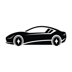 Sleek black sports car silhouette with stylized wheels