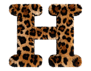 3D Leopard Print Letter H Realistic Fur Texture Alphabet Character PNG
