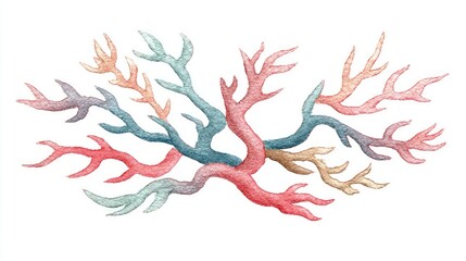Fototapeta premium Watercolor illustration of a colorful coral branch.