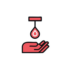 Blood donation, blood test, healthcare, medical illustration: hand receiving blood drop vector icon 