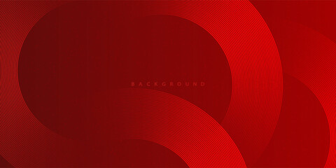 Abstract red glowing geometric lines on dark red background. Modern shiny red circle lines pattern. Futuristic technology concept. Suit for cover, poster, banner, brochure, header, website