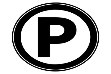 Fototapeta premium Letter p in oval frame black and white silhouette vector illustration