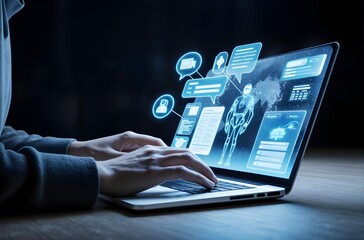 Businessman using a digital tablet for social media communication and business networking