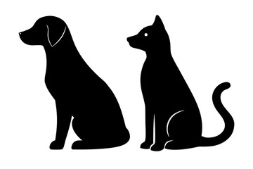 Dog and cat sitting together black silhouette vector illustration