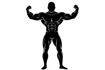 Bodybuilder posing with muscles silhouette vector illustration