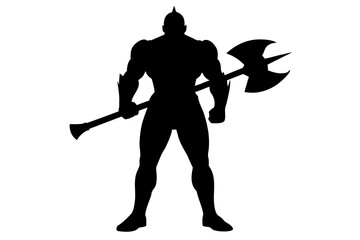 Warrior standing with axe black shape silhouette vector illustration