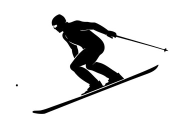 Downhill skier in action black silhouette vector illustration