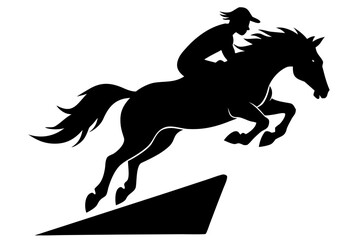 Horse and rider jumping obstacle silhouette vector illustration