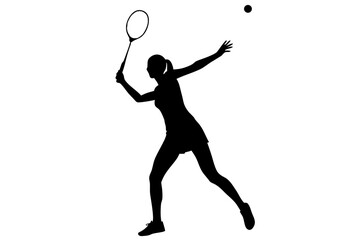 Female tennis player serving ball silhouette vector illustration