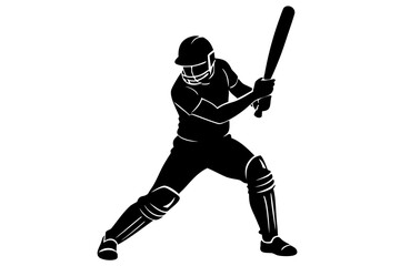 Cricket batsman ready to hit ball silhouette vector illustration