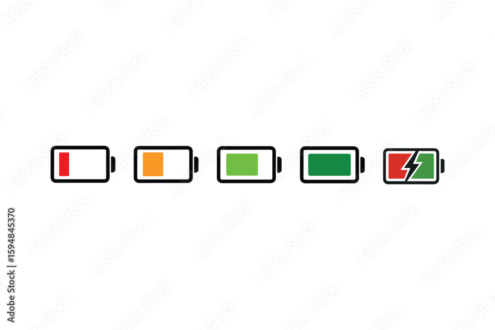 Poster battery level icons displaying varying degrees of charge representing power consumption and energy s