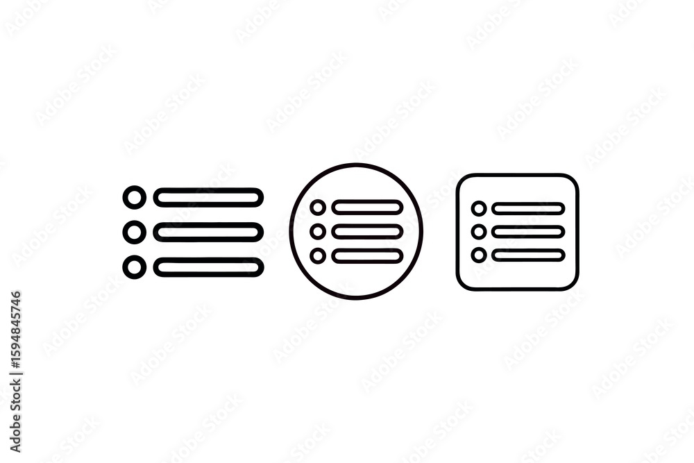 Poster various list menu icons displaying different container shapes three icon variations in white backgro