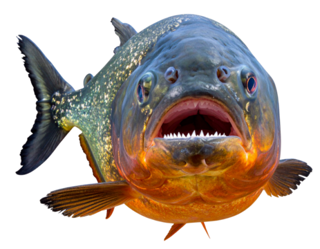  Aggressive Piranha Close-Up – Open Jaws with Sharp Teeth Exposed PNG
