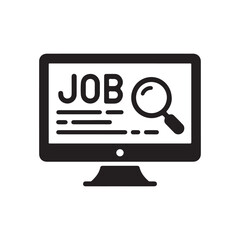 Computer screen displaying job search results with a magnifying glass
