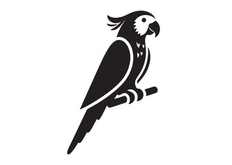 parrot logo silhouette vector, tropical bird logo silhouette, a silhouette of a parrot on a branch clipart design, beautiful parrot bird logo silhouettes vector on a white background