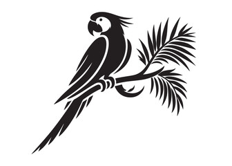parrot logo silhouette vector, tropical bird logo silhouette, a silhouette of a parrot on a branch clipart design, beautiful parrot bird logo silhouettes vector on a white background