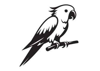 parrot logo silhouette vector, tropical bird logo silhouette, a silhouette of a parrot on a branch clipart design, beautiful parrot bird logo silhouettes vector on a white background