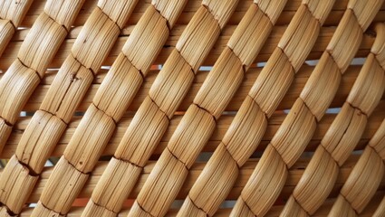 Obraz premium Light Brown Woven Bamboo Mat Texture Diagonal Pattern