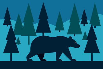 Bear Walking Through Rainy Pine Forest