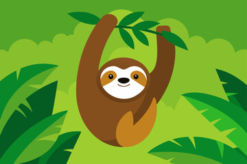 Sloth Hanging Upside Down in Tropical Forest