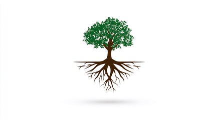 Green tree with roots vector illustration isolated on white background