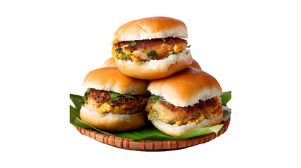 Delicious Vada Pav Indian street food snack buns patties cilantro