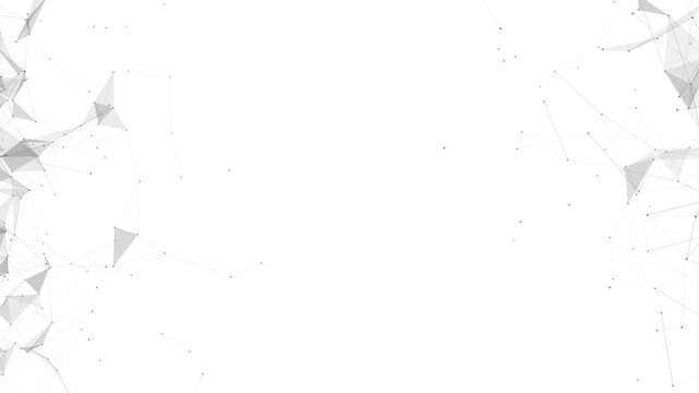 Abstract tech polygon mesh frame background. Futuristic digital wireframe border layout. White minimal network structure with connection lines.
