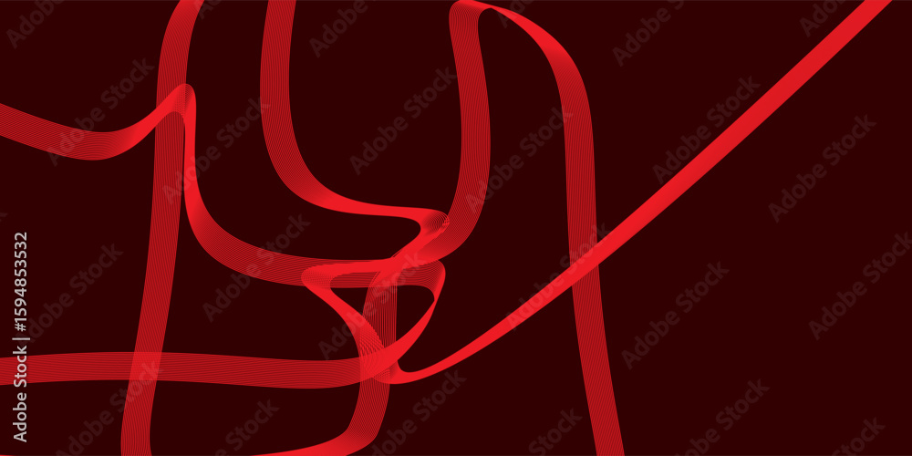 Poster abstract red dynamic curved pattern geometric lines glowing on dark red background. modern shiny red