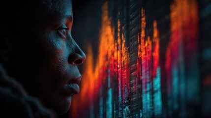 Investor watches AI interface map financial trends with market movement and forecast overlays.