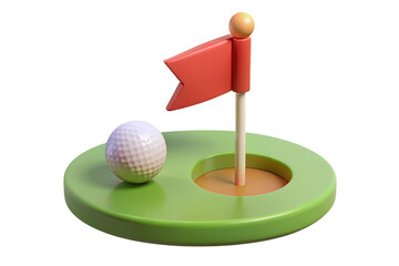 Miniature golf hole with ball and flag isolated on transparent background