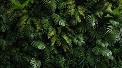 Fototapeta premium Lush green jungle foliage dense with vibrant flora. Neural network AI generated