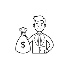 Man in a suit holding a money bag isolated on a white background