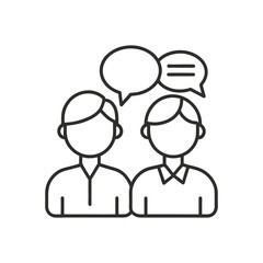 Two people talking with speech bubbles isolated on a white background