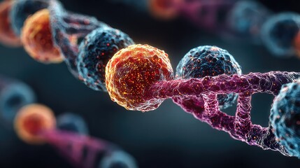 Molecular designs in colorful digital artwork symbolize advanced genetics, biotechnology visuals, and abstract scientific concepts used in healthcare and educational content.